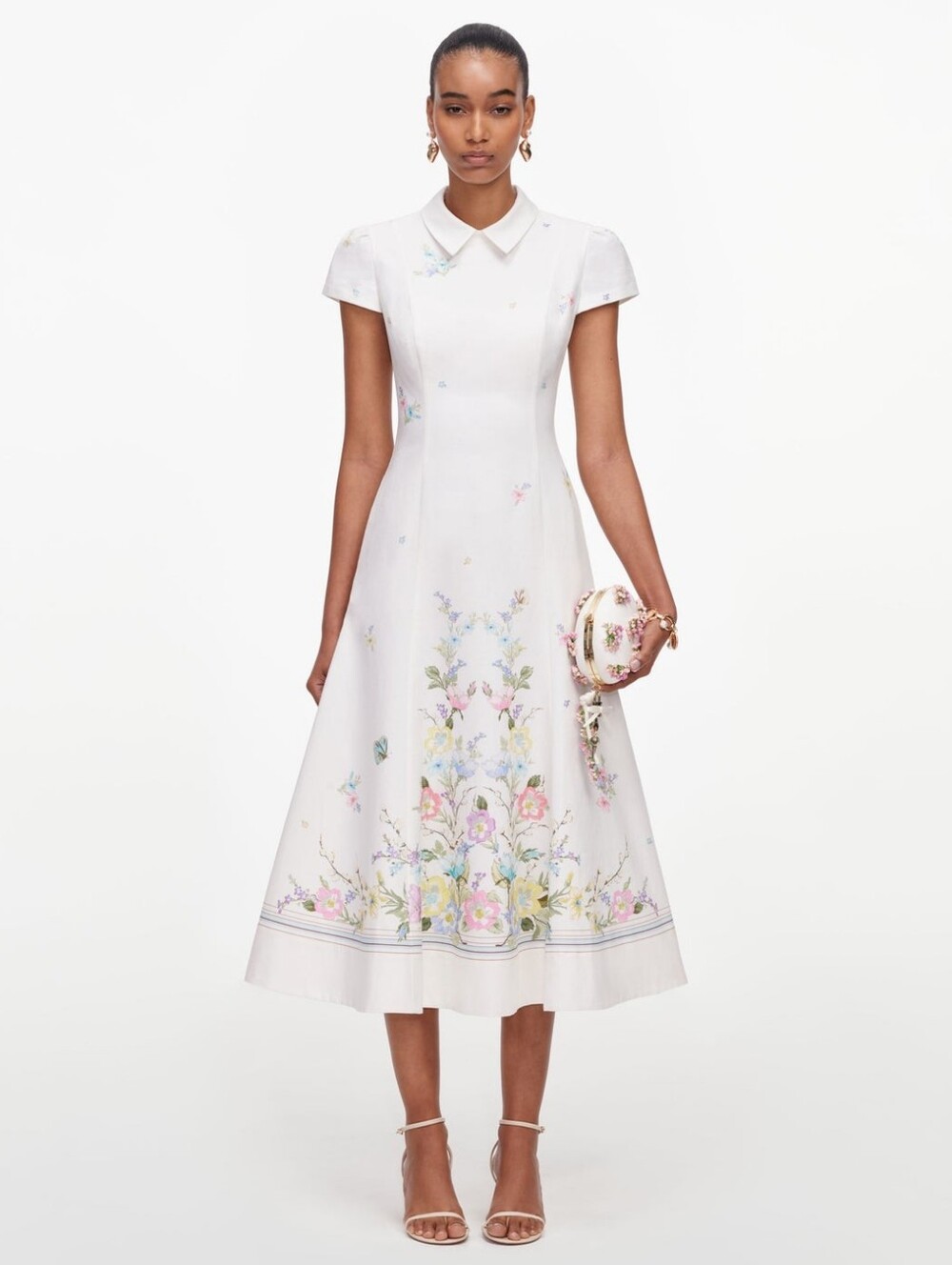 Self Portrait White Floral Linen Blend Midi Dress
